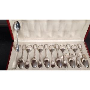 Tétard Frères Set Of 12 Silver Crossed Ribbons And Laurel Mocha Coffee Spoons