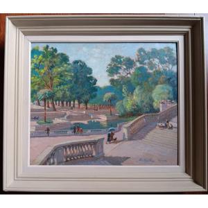 Gustave Poetzsch (neuchâtel 1870 – Paris 1950) Nîmes The Fountain Gardens Oil On Canvas