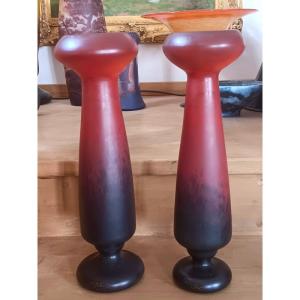 Charles Schneider Pair Of Jade Vases Art Deco Period Circa 1925
