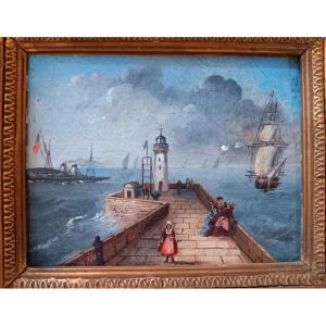 French School Early 19th Century Small Marine Painting Oil On Canvas Restoration Period Painting
