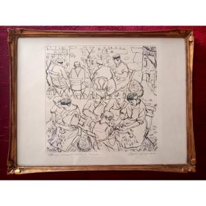 André Jacquemin (1904 - 1992) Engraving The Poultry Pluckers At Polignac Le Puy-en-velay