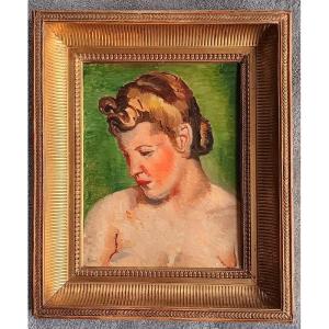 Edmond Ceria (1884 - 1955) Portrait Of A Young Nude Woman Art Deco Painting 1930 - 1940