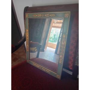 Gilded Wood And Green Lacquer Mirror In 19th Century Empire Style