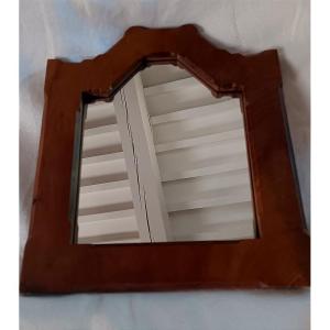 Small Wooden Mirrored Glass With Pediment