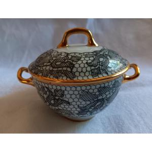 Camille Le Tallec And Limoges For Marcel Rochas Sugar Bowl Box Porcelain Service Lace Decoration