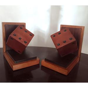 Important Art Deco Bookends 1930 In Rosewood Macassar Ebony Beech Bookend