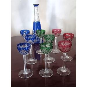 Cristallerie De Saint-louis Massenet Liqueur Set, Cut Crystal, 3 Different Colors