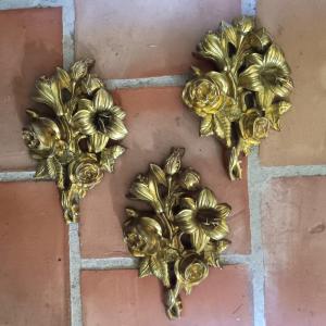Beautiful Set Of 3 Decorative Bronze Flower Bouquets Napoleon III Period