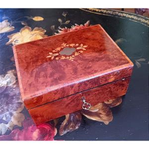 Burl And Rosewood Jewelry Box Marquetry Box
