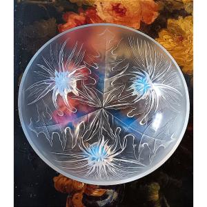 Verlys Opalescent Crystal Glass Bowl The Thistles Art Deco 1930 