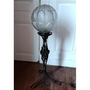 Art Nouveau/art Deco Glass And Wrought Iron Sphere Floor Lamp, 1920-1930