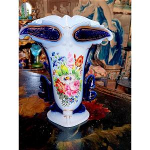 Porcelain Vase From Valentine Or Paris, Decorated With A Bouquet Of Flowers, 19th Century