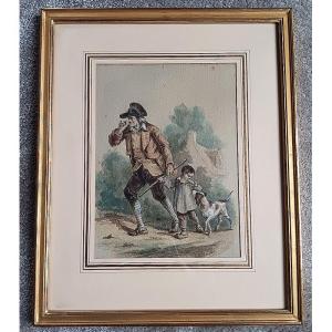 Watercolor Painting Of Chouans On The Road, 19th Century