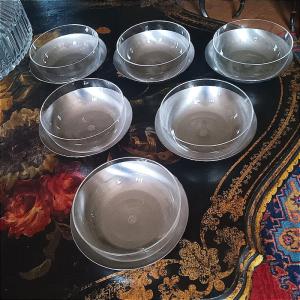 Baccarat And Christofle Set Of 6 Crystal Finger Bowls And Saucers 