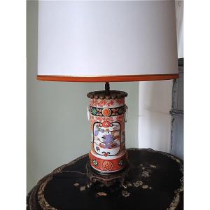 Japanese Kutani Porcelain Lamp With Bronze Mount, Meiji Era (1868-1912)