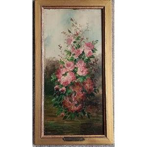Louis Leloir (1843 - 1884) Bouquet Of Old Roses And Anemones Oil Painting
