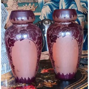 Val Pair Of Art Deco Vases Daum Verrerie d'Art Lorrain Circa 1925-1930