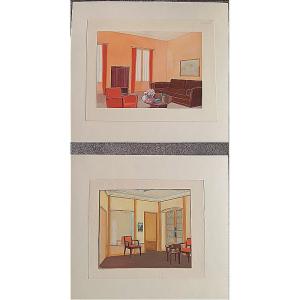 Jacques Tisseyre, René Prou, Pomone, Drawing, Interior Decoration, Art Deco, Watercolor, Gouache, 1925
