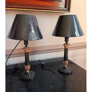 Pair Of Bronze Candlestick Lamps Decorated With Vines, Restoration Period, 19th Century