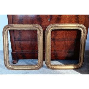 Pair Of Giltwood Frames, Size 8f, For Paintings, 46 Cm X 38 Cm, 19th Century 