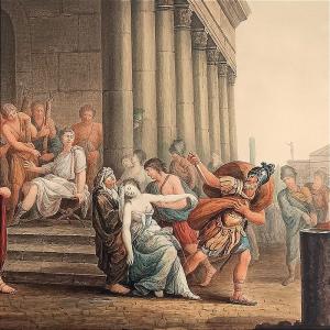 Watercolor Drawing Of The Death Of Camille, Ancient Rome, French School, 18th Century