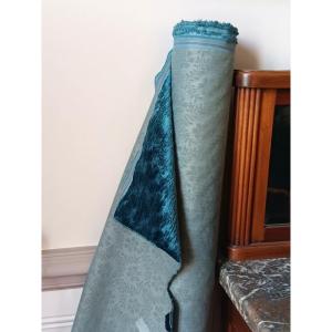 Beautiful Yardage Of Blue Embossed Silk Velvet Fabric