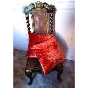 Belle Suite De Coussins En Velours De Soie Brique Tissu Ancien