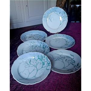 Edmond Lachenal And Keller Et Guérin Earthenware Service Mistletoe 6 Dinner Plates 26 Cm (1)