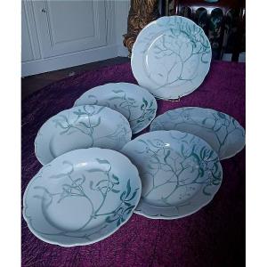 Edmond Lachenal And Keller Et Guérin Earthenware Service Mistletoe 6 Dinner Plates 26 Cm (2)