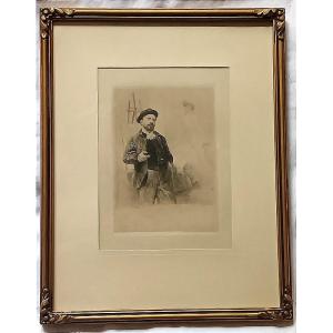 Frame Under Glass Engraving Painter In His Studio Alphonse Lalauze
