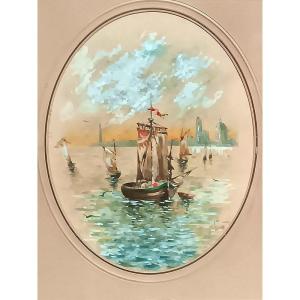 Entrance To The Venice Lagoon Gouache And Watercolor Drawing