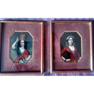 Portrait Of Young Women Miniature Italy XIXth Century