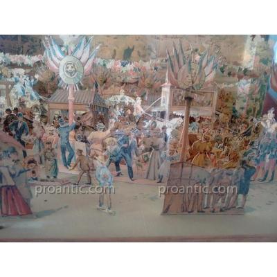 Rare diorama représentant la fête foraine du Parc de Saint-Cloud vers 1880