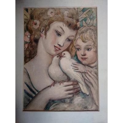 Mother Watercolor Art Deco Representative Mother And Child