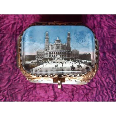 Box Jewelery Box Fixed Under Glass Le Palais Du Trocadéro Souvenir From Paris 1878 XIX