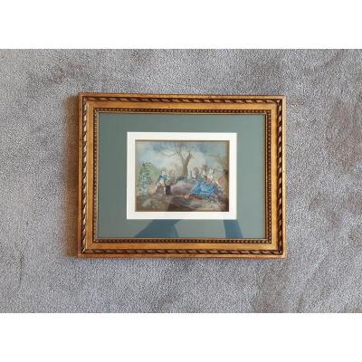 Lovely Galante Scene At La Gouache Fête Champêtre Louis XVI