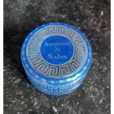 Lovely Small Engraved And Enamelled Glass Box Souvenir From Baden XIXth Century