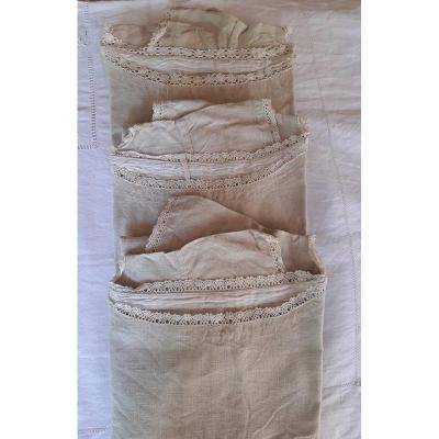 3 Old Natural Linen Shirts Bordered With Lace