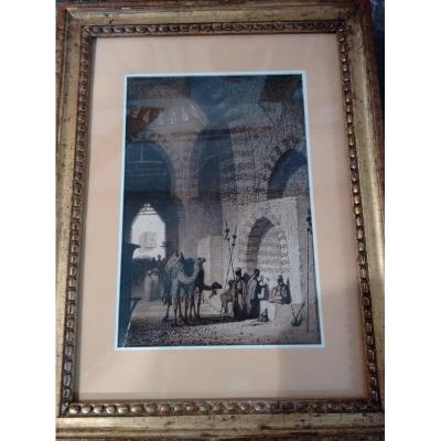 Charles-théodore Frère (paris 1814 - 1888) Interior Of A Caravanserai, Orientalist Drawing