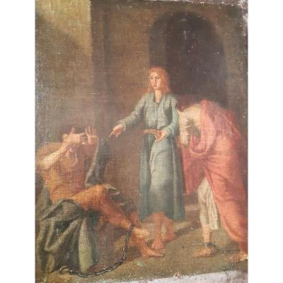 Table Oil On Canvas Saint Peter In Links XVIIth Century
