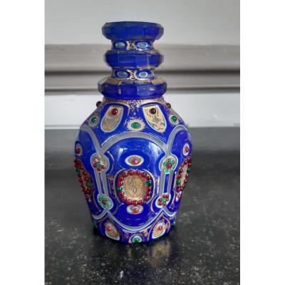 Opaline Bottle Overlay Cut And Gilded Glass Ottoman Or Bohemian Empire