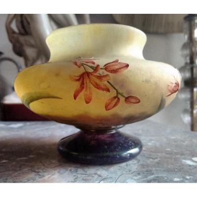 Vase Daum Nancy Croix De Lorraine Décor De Fleurs Giroflées Art Nouveau XIXème Siècle