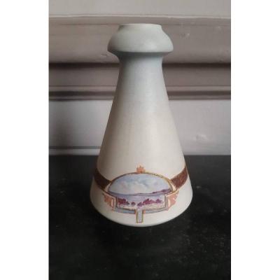 Enamelled Ceramic Vase Bacs Barol Cannes Golfe-juan With Maritime Landscape Decor Art Nouve