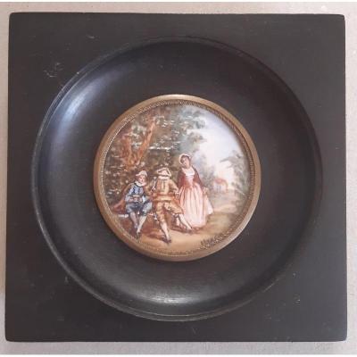 Miniature In Gouache Representing A Pastoral Gallant Scene (2)
