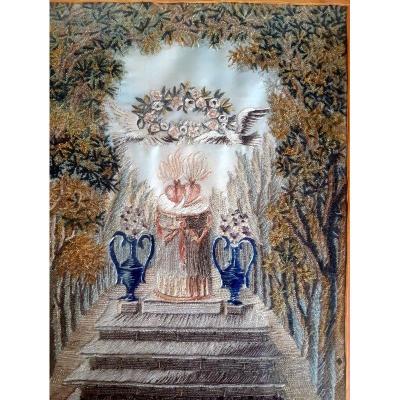 Silk Wedding Embroidery With Flaming Hearts And Empire Restored Flower Garland