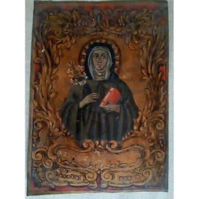Saint Clare Of Assisi Oil On Copper From The Beginning Of The Eighteenth Century