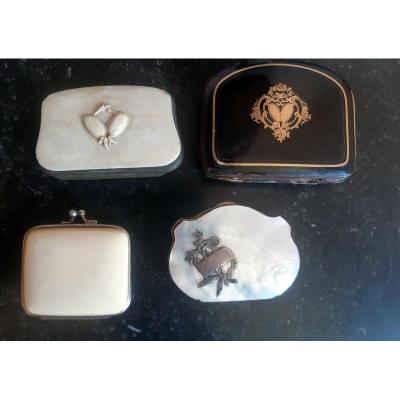 Set Of 4 Antique Purses In Ivory, Ivory, Mother-of-pearl And Brown Tortoiseshell Napoleon III
