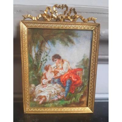Lovely Gouache Miniature Of A Young Woman And A Young Man Couple Gallant Scene