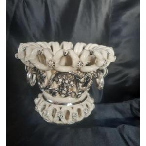 Lovely Jardiniere Braided Basket Miniature Vase In Fine Earthenware De Langeais