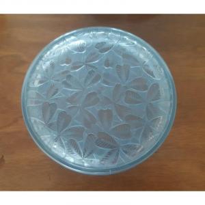 Julien Viard (1883- 1938) Large Candy Box In Glass With Blue Patina Clover Decor 1925 1930 Art 